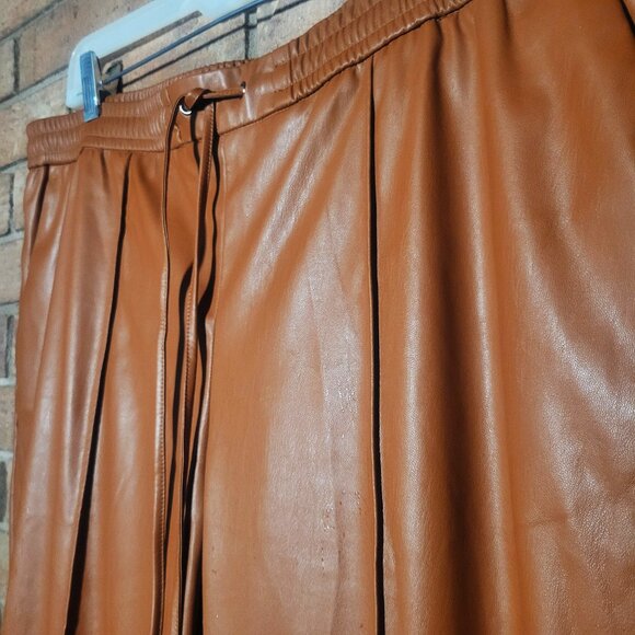 Nine West Women's Faux/Vegan Leather Pleated Pants Caramel Brown - Size XL - Picture 4 of 12